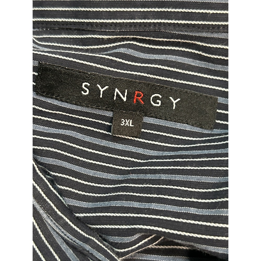 SYNERGY 3XL Striped Button Up Long‎ Sleeve Shirt, Casual, Fashion Top - Picture 2 of 5